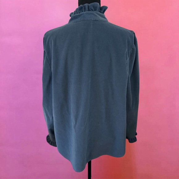 Vintage 70s Sears Victorian Edwardian Style Ruffled Teal Blue Blouse - XL - Picture 6 of 10